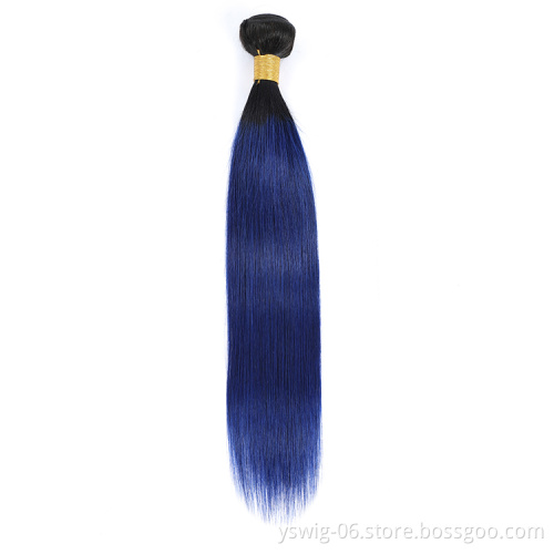 Peruvian Hair 1b/blue# Ombre Bundles Straight Hair Bundles with Closure, Remy Human Hair Weave Bundles With Closure